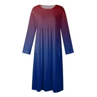GDFUN Ženska casual posteljina postepena boja Promjena boje Srednja duljina haljina s dugim rukavima