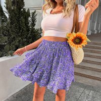 Ženska ljetna elastična visoka struka Shirring cvjetni ispis Nepravilna ruffle mini suknja