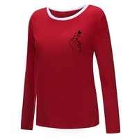 Ženski pulover s dugim rukavima Vintage Love Heart Grafički majica Trendy Modna odjeća za teen Girls Okrugli krajevi košulje Jesen Ležerne prilike Ležerne prilike Red XL