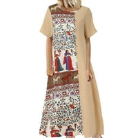 Hanzidakd plus veličina haljina za žene Vintage Cvijeće Ispiši Of Neck kratkih rukava Ležerna duga haljina