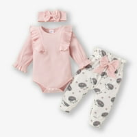 Patpat Baby Girl Fall Outfit Pamuk s dugim rukavima i pantalone s setom za glavu, 9-mjeseci