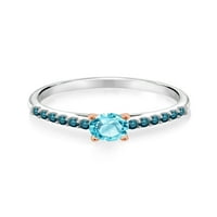 Gem Stone King 0. CT okrugli švicarski plavi topaz plavi dijamant srebrni i 10k ružični zlatni prsten