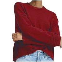 Itsun ženski džemperi Žene modni džemper s dugim rukavima, opušteni pleteni džemper vino xl