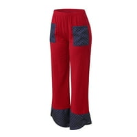Zkozptok ženske ležerne dukseve pamučne platnene patchwork neregularne hlače sa širokim nogama, crvena,