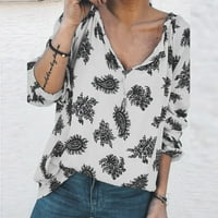Cuhas Womens Modne bluze Košulje Jesen Zima Ljeto V izrez Print Dugi labav dugi rukav plus veličina
