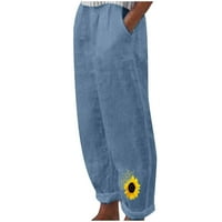 BDFZL Ženske hlače Trendovi Žene Ljeto Ležerne prilike Labavi pamučni i posteljini džep Ispis pantalone
