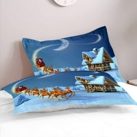 Plavi snijeg COTFORTER Poklopac set Santa Claus Elk Kuće uzorak posteljina posteljina Poklopac poklopca
