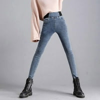 Ženske viseke traperice u obliku struka Crna tanka fit elastična struka Dame Jeans Hlače Istezanje termalne