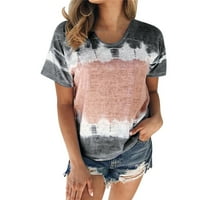 DRPGUNLY majice za žene Modni gornji blok gradijent tisak V izrez Top košulja kratkih rukava Majica