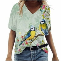 Penskaiy ženska moda casual plus veličina Scenic Cvijeće Štampanje V-izrez T-majice vrhova ljetna svestrana