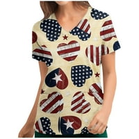 Ženske slatke američke majice zastava s kratkim rukavima Radna uniforma sa džepovima V izrez Ljeto casual