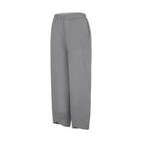 Ženske hlače Ediodpoh Ležerne prilike ljetne elastične visoke struk posteljine ravne noge široko raskrivene hlače plus veličine hlače sivi xl