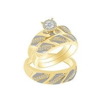 Carat Okrugli bijeli prirodni dijamantni angažman TRIO RING SET 10K Dvije tone zlatne prstene veličine-5.5