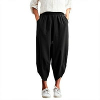 Pamučne i posteljine harunske hlače temperament obrezane hlače visoke struk labave tanke hlače ženske