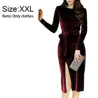 Ženska seksi elegantna haljina od dugih rukava, Claret, XXL, G70094