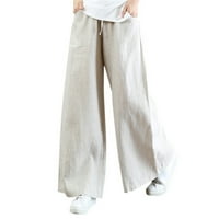 Ženske hlače Trendy ljeto Visoko struk pamuk palazzo široke noge duge pantalone sa džepnim gaćicama