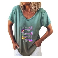 Žene Rainbow Gradientno pismo Ispiši kratki rukav V-izrez labav pulover T-majice Bluza L l