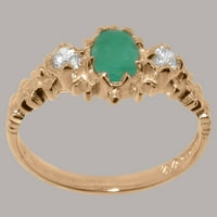 Britanci napravio 14k ružičasto zlato Real Emerald i Diamond Womens Promise Ring - Opcije veličine -