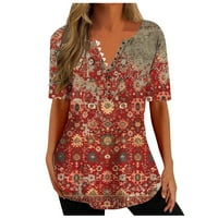 Ženska labava fit comfy dugme za bluzu bluza kratki rukav vrhovi trendy dressy ljetni cvjetni tiskani