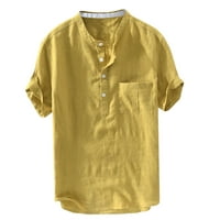 Muškarci Početna Čista boja Lanene majice kratkih rukava Retro Thirts Tops Bluze Casual majice za muškarce