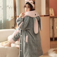 Kawaii životinjski zec pidžame ženske zimske tople flanele zadebljano noćno odijelo s kapuljačom dugih
