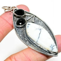 Dendrite Opal, Crni spinel draguljski sterlijski srebrni nakit Privjesak 3.03