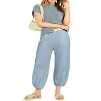 Ženske duge hlače postavljaju kratki rukav kratki kapijuni majica sa visokim strukom Ležerne pantalone