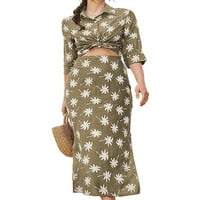 Beiwei Dame gumb prema dolje suknja Postavite cvjetne print casual odjeće za odmor ljetne haljine s