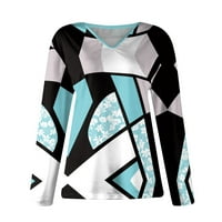 Feterrnal ženska modna ležerna temperamenta V-izrez nepravilna prugasta geometrijska ispisa bluza s