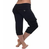 Prednji swerwer Women Yoga Workout Capris pidžama PJ hlače Atletska obrezana hlače sa džepovima dugmeta
