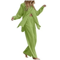 WAVSUF ženski setovi dvodijelni udobni pulover dugih rukava i hlače se poklopci zelene pantalone postavljaju