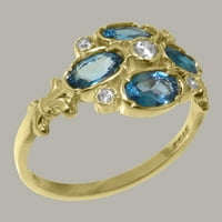 Britanci izrađeni 14k žuto zlatni prsten sa sintetičkim kubnim cirkonijom i prirodnim London Blue Topaz