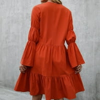Ženska modna casual puna boja Boho labava haljina ruffled s dugim rukavima, narandžasta