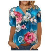 Ženski vrhovi Henley cvjetna bluza Labavi ženski ljetni kratkih rukava majica Multicolor 2xl