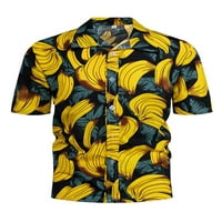 WRCNOTE dječaci vrhovi kokosovo drvo bluza lapel V izrez košulje Dnevni prozrači s kratkim rukavima žuti 3xl