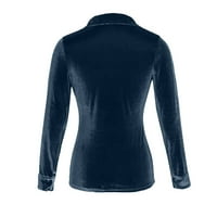 Ženska zimska modna bluza Velvet s dugim rukavima Jednostavna košulja Džepne majice