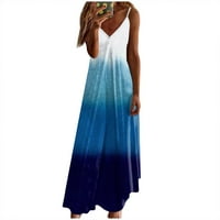 Ljetne haljine za žene Dužina gležnja Bohemian tiskani bez rukava bez rukava s V-izrezom Dress Plave