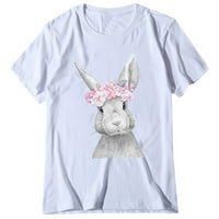 Smiješno sretno uskršnje pismo tinejdžerke Žene Crew Crt Bunny Print Majica Uskrs kratkih rukava Ležerna