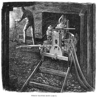 Rudarstvo uglja, 1867. Na rudarstvo sa hidrauličkim mašinom za rezanje uglja. Graviranje drveta, engleski,