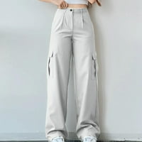 Usmixi Womens odijelo Ženske teretne hlače Trendi gumb Srednji kancelarijski radovi dugačke hlače plus