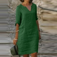 Dyegold sarderes za ženska ležerna plaža - midi sunčane haljine za žene V-izrez pola rukava plus veličine