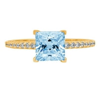1.66ct princeza rez plavi simulirani dijamant 18k žuti zlatni graviranje izjava svadbeni godišnjica