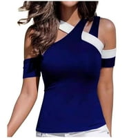 Ženski posadni vrat modni grafički otisci Ženski kratki rukav labav bluza T-majice Plavi XL