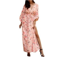 Crewneck Maxi haljine za žene, ženska modna ljetna pjesma V izrez Tri četvrtine rukava Party Beach Labava