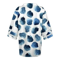 Zunfeo vrhovi za žensko čišćenje - casual mrežice tiskani blosue novi dolazak V-izrez T majice plavi