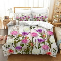 Ružičasta posteljina posteljina prekrivač dvostruka veličina, cvjetovi cvjetovi romantični cvijet 3d