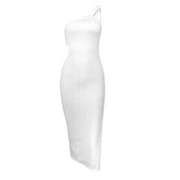 Ženska elegantna jedno ramena bez rukava Split Hem Satin Party Cocktail Midi haljina, bijela, XL, G2553