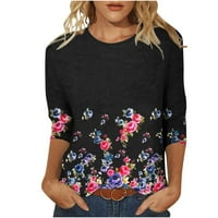 Pyju ženski trendy bluza za rupu, vrat posade slatke košulje cvjetno print casual majica Boho Beach