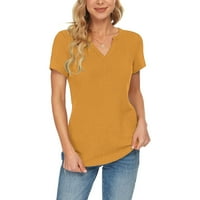 Qazqa Fashion Womens Tunics Waffle Knit Majica V-izrez Henley majice kratki rukav bluza s kratkim rukavima