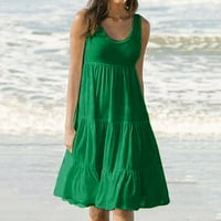 Ženska ljetna casual plus veličina haljina bez rukava Okrugli izrez Mini sandress Solid Color Loot Fit